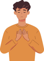 Fototapeta premium Sad Man with Hands on Chest