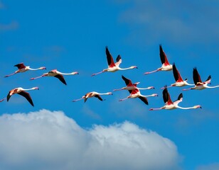 Flock of birds seagulls pelicans and flamingos migrating