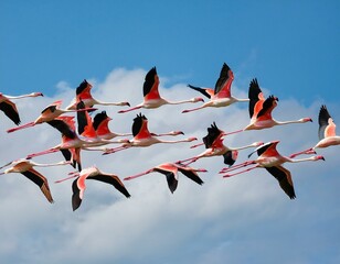 Flock of birds seagulls pelicans and flamingos migrating
