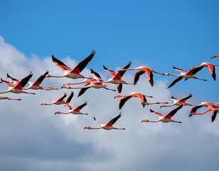 Flock of birds seagulls pelicans and flamingos migrating