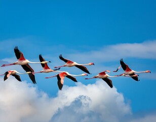 Flock of birds seagulls pelicans and flamingos migrating