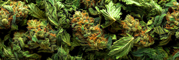 green cannabis flowers in full bloom. AI generative.