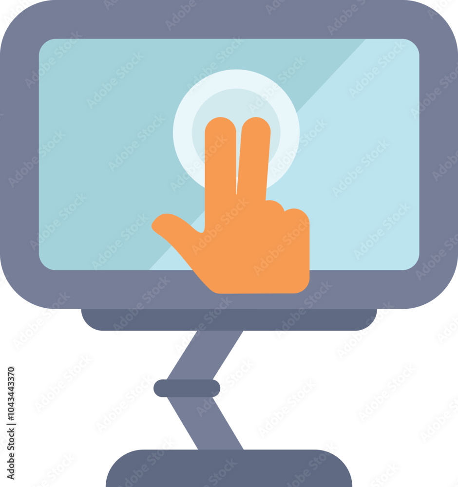 Poster minimalist icon of a hand making a double click gesture on a computer screen, representing user inte