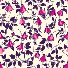 Vintage retro style fuchsia pattern on vintage page background, seamless repeating pattern, minimal pattern fuchsia flowers, vintage floral, retro flowers, seamless fuchsia pattern, apparel, gift wrap