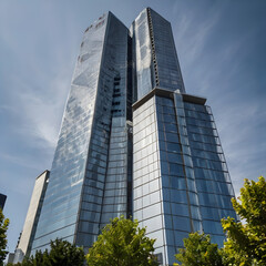 Fototapeta premium Modern Skyscraper Under Clear Blue Sky