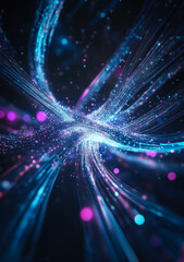 Fototapeta premium An artistic and vibrant depiction of fiber optic cables in a 3D environment, with sparkling dots of light running through the cables, symbolizing fast communication and technological advancement.