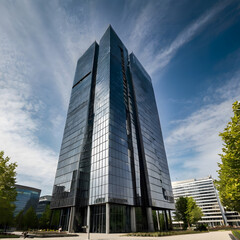 Fototapeta premium Modern Skyscraper Against a Blue Sky