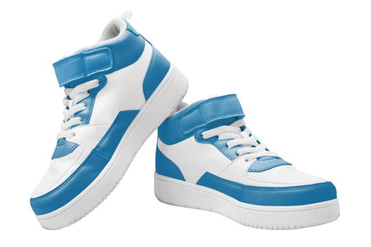 High-top sneakers png blue & white, transparent background