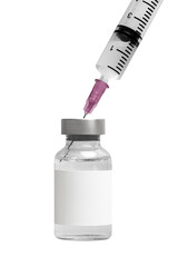 Png syringe and injection bottle with blank label mockup