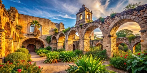 Fototapeta premium Timeless stones narrate history in ancient mission ruins.