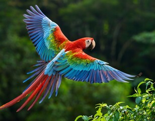 Scarlet Macaw - Ara macao, large beautiful colorful parrot from Central America forests