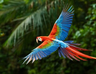 Scarlet Macaw - Ara macao, large beautiful colorful parrot from Central America forests
