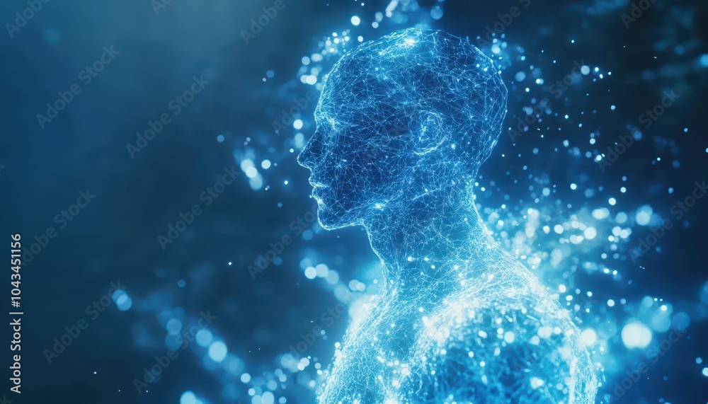 Aufkleber A Profile of a Human Figure Constructed from a Network of Interconnected Lines and Glowing Points