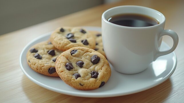 Coffee Mug and Cookies on a White Plate