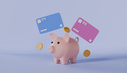 Piggy bank with credit card, a symbol of modern savings and financial planning