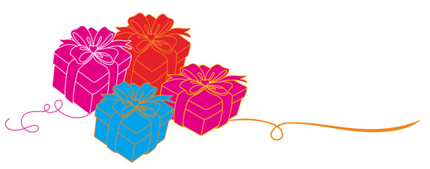 vector illustration of gift with four boxes and gold ribbon for christmas and new year