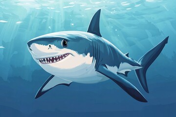 Obraz premium Playful Cartoon White Shark with Mischievous Expression and Sleek Oceanic Design