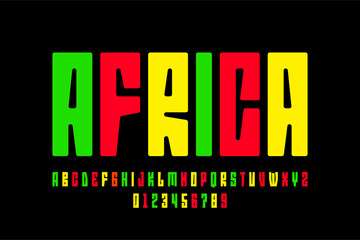 Africa. African style font design, alphabet letters and numbers, vector illustration