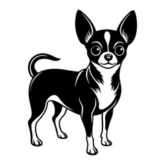 chihuahua dog full body icon. Black and white logo, dog silhouette, engraving style. Pet character. Vector illustration