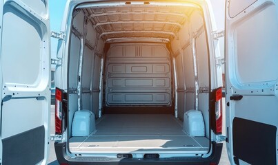 Empty cargo van with open doors.