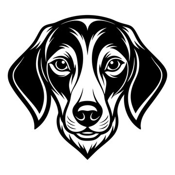 recommend clip art: foxhound dog head icon. Black and white logo, dog silhouette, engraving style. Pet character. Vector illustration