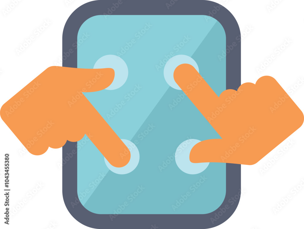 Poster two hands are using a smartphone, entering the security password with a pattern lock