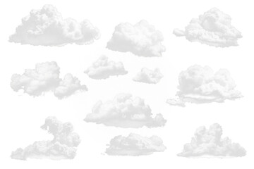 Collection of white clouds on a transparent background