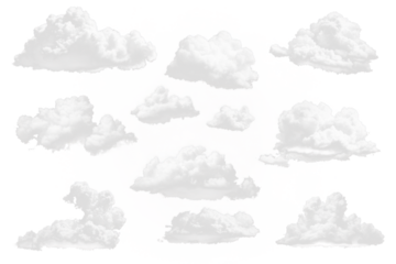Collection of white clouds on a transparent background
