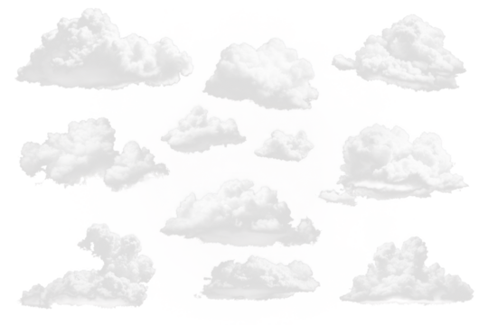 Collection of white clouds on a transparent background
