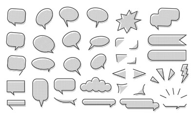 Speech bubbles with halftone effect to fill text in vector with different formats in high quality