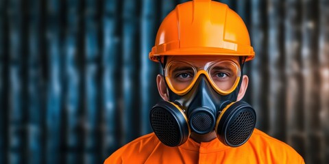 Safety first with a masked worker donning bright orange protective gear in an industrial setting