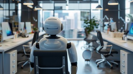 Fototapeta premium Sleek robot assistant helping in an office environment