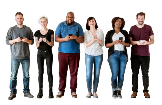 Png People using mobile phone, transparent background