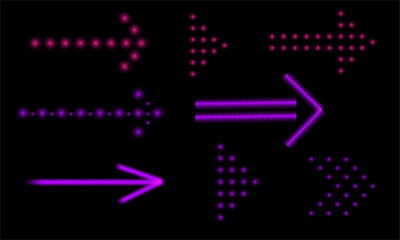 set of neon arrows of different shapes on a black background