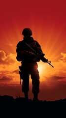 silhouette of a soldier in sunset
