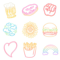 Cute neon sticker set design resources