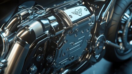 Fototapeta premium Close-up of engine casing bolts and rivets visible brand logo subtly engraved