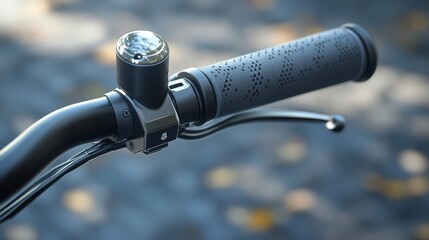 Obraz premium Bell close-up metal dome and lever with blurred handlebars in background