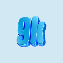 Fototapeta premium Blue metallic number. 9K Bright blue 3D Render. Isolated on white background.