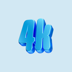 Blue metallic number. 4K Bright blue 3D Render. Isolated on white background.