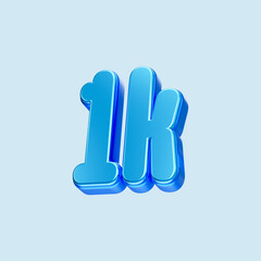 Blue metallic number. 1K Bright blue 3D Render. Isolated on white background.