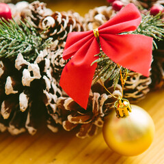 Christmas Decoration. Christmas wreath made of pine cones