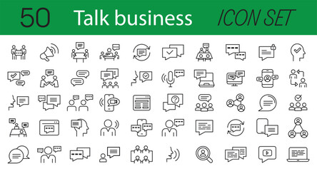 Fototapeta premium Set of icons talk business, Communication Related Vector Line Icons. Contains such Icons as Meeting, Conference Call, Agreement, Chat and more.
