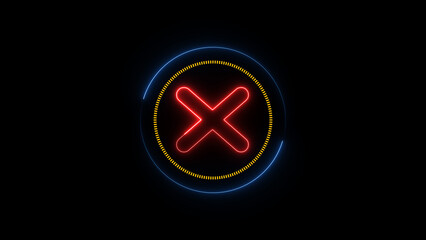 Obraz premium Cross symbol with bright glowing futuristic orange neon lights on black background. 3D icon, sign and symbol. Laser Pictogram animation..