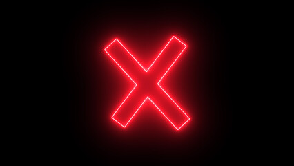 Outline neon cross mark icon. Glowing neon error sign, cancel and reject, X pictogram.  Neon cross Icon Isolated.