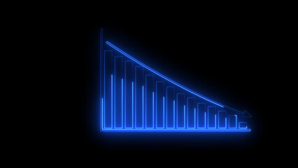 Business loss falling down with dollar icon, financial graph chart. Black background.