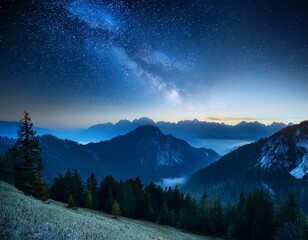 Milky way near hut Sinanitsa, Pirin mountain, Bulgaria