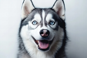 Obraz premium Adorable Siberian Husky Dog Posing with Copy Space – Cute, Playful, and Fluffy Puppies in Various Relaxing and Happy Poses – Perfect for Pet Lovers, Animal Themes, and Marketing with Blank Space