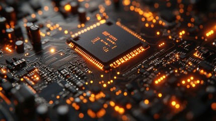 Obraz premium Closeup of a Circuit Board with Glowing Components