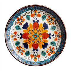 A decorative plate with a modern design. The plate is round and has a unique pattern. 